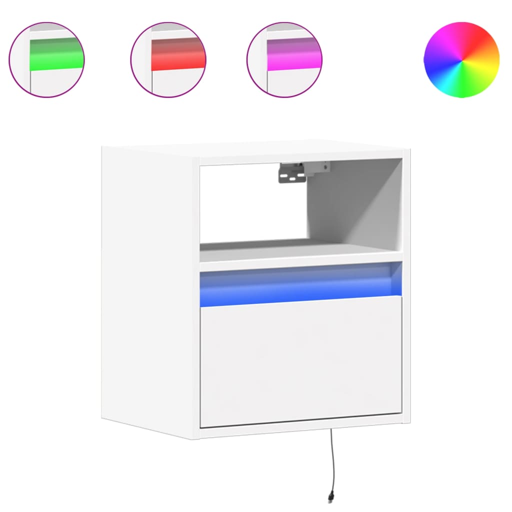 vidaXL Wall-mounted Bedside Cabinets with LED Lights 2 pcs White 2