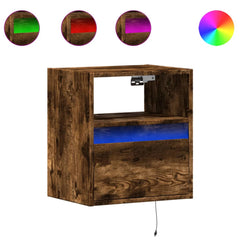 vidaXL Wall-mounted Bedside Cabinet with LED Lights Smoked Oak 2