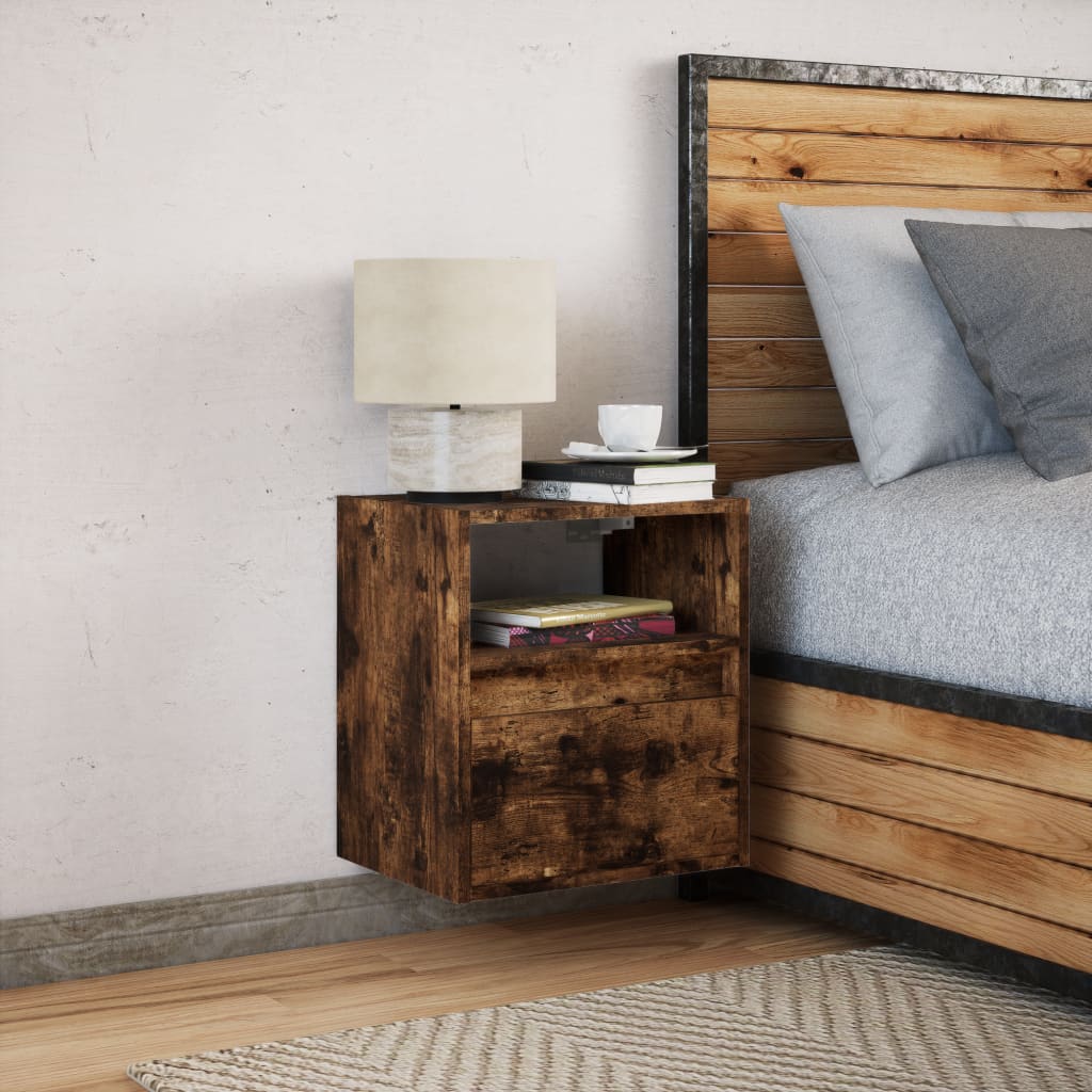 vidaXL Wall-mounted Bedside Cabinet with LED Lights Smoked Oak 5