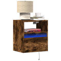 vidaXL Wall-mounted Bedside Cabinet with LED Lights Smoked Oak 1