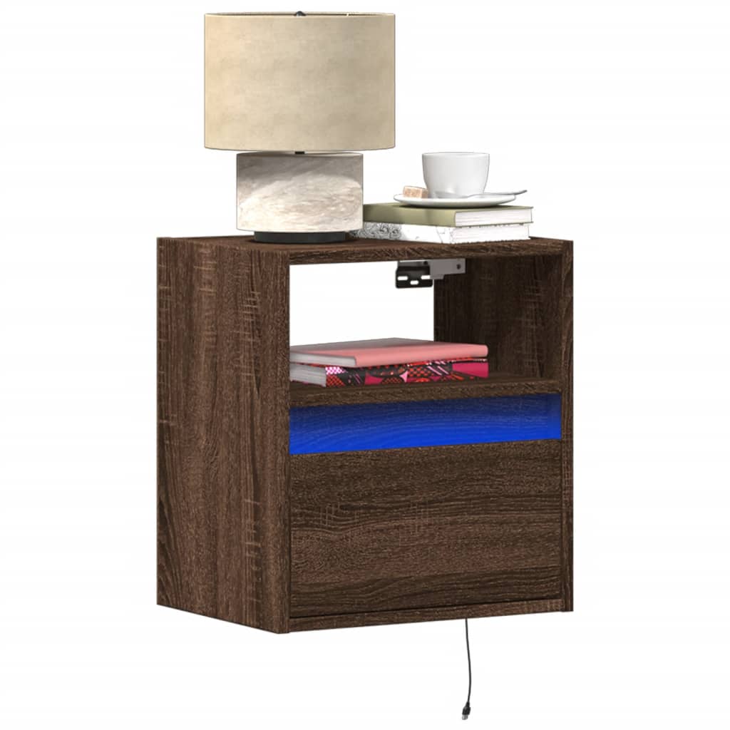 vidaXL Wall-mounted Bedside Cabinets with LED Lights