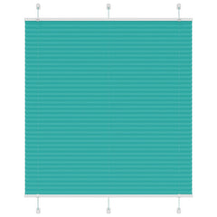 The petrol green pleated blind, fully extended and showing the pleats