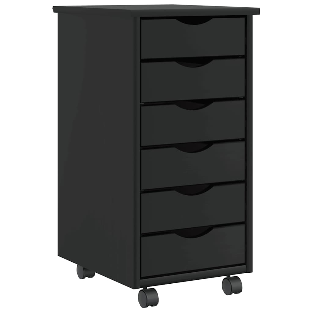 vidaXL Rolling Cabinet with Drawers "MOSS" Black Solid Wood Pine 2