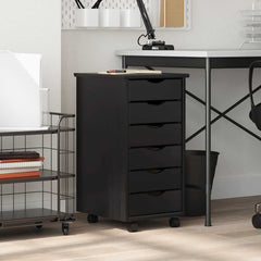vidaXL Rolling Cabinet with Drawers "MOSS" Black Solid Wood Pine 1