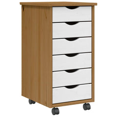 vidaXL Rolling Cabinet with Drawers "MOSS" Honey Brown Solid Wood Pine 2
