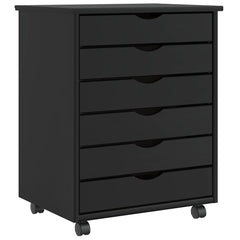 Rolling Cabinet with Drawers "MOSS" Black Solid Wood Pine, image 2