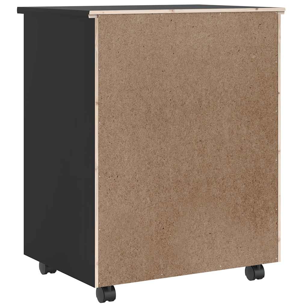Rolling Cabinet with Drawers "MOSS" Black Solid Wood Pine, image 5