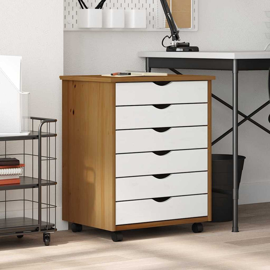 vidaXL Rolling Cabinet with Drawers "MOSS" Honey Brown Solid Wood Pine 1