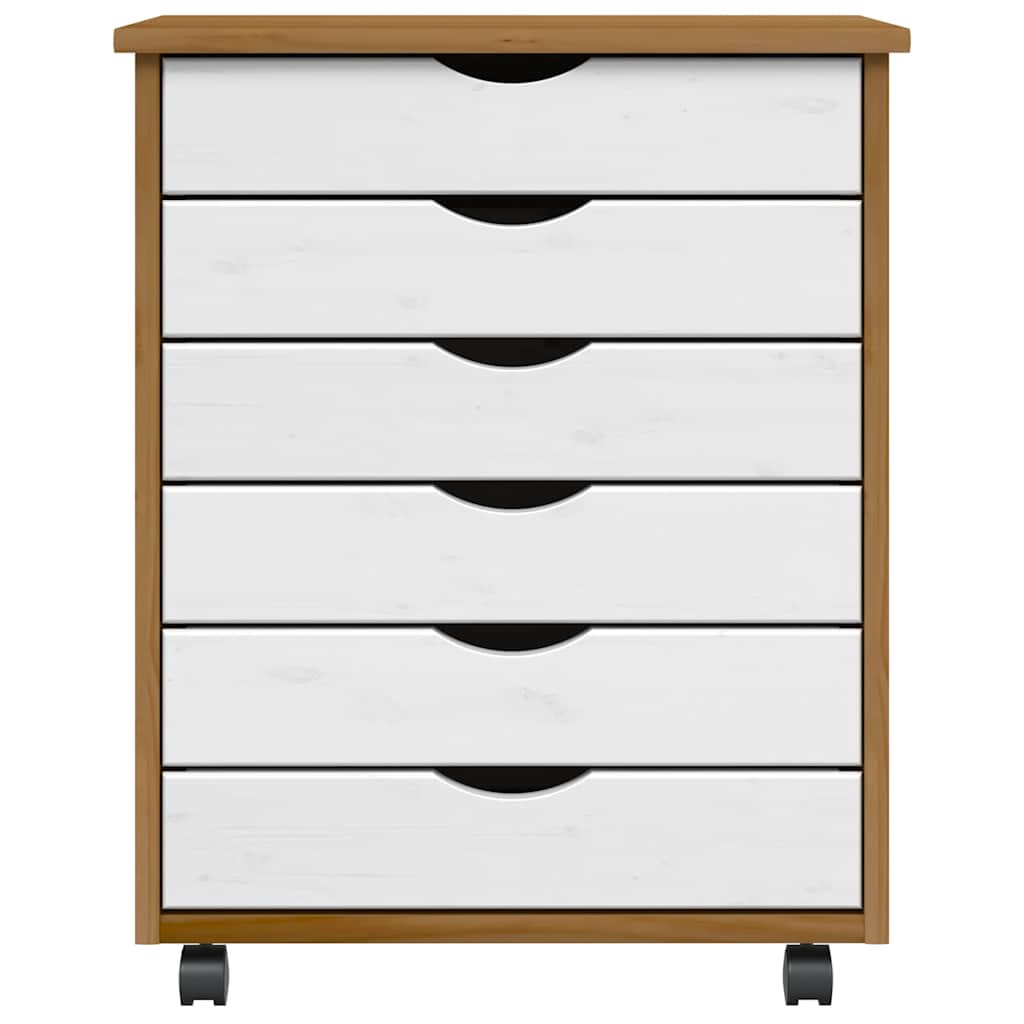 Rolling Cabinet with Drawers "MOSS" Honey Brown Solid Wood Pine, image 3
