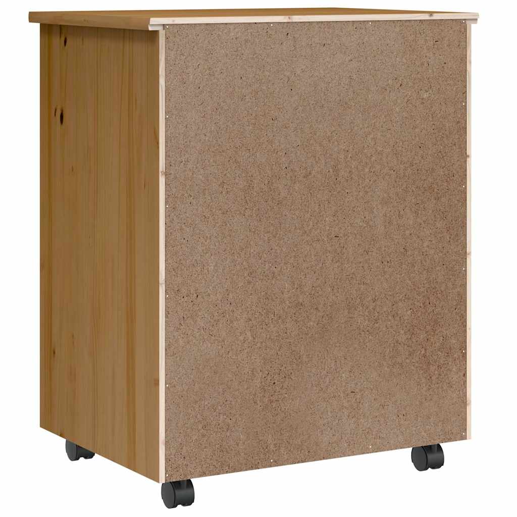 Rolling Cabinet with Drawers "MOSS" Honey Brown Solid Wood Pine, image 5