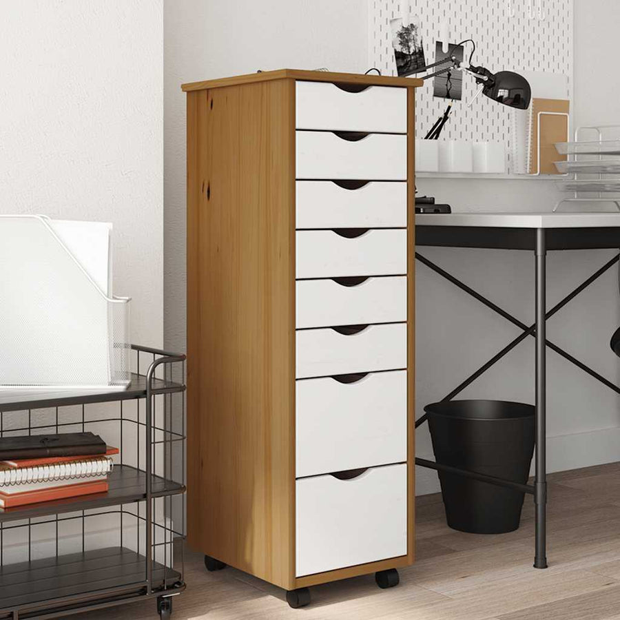 vidaXL Rolling Cabinet with Drawers "MOSS" Honey Brown Solid Wood Pine 1