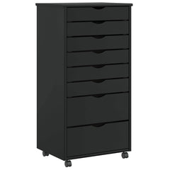 Rolling Cabinet with Drawers "MOSS" Black Solid Wood Pine, image 2