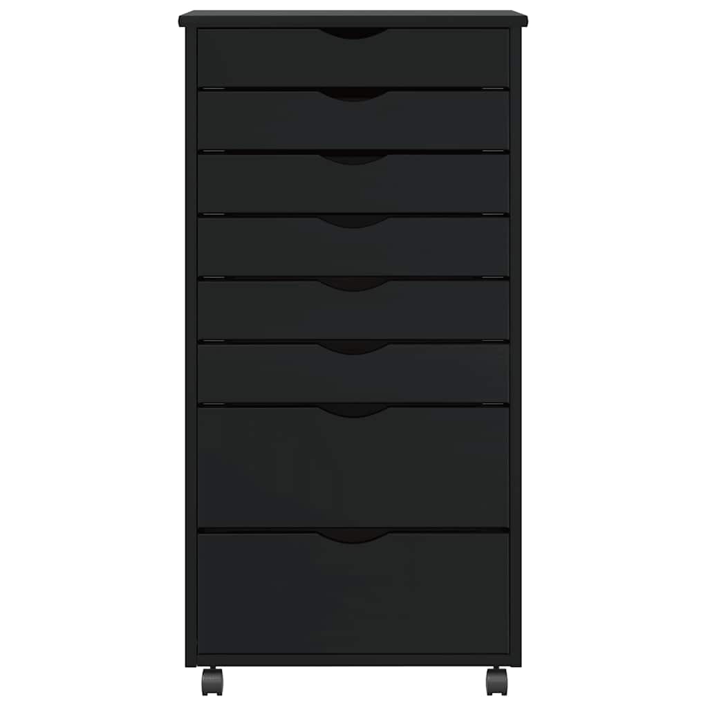 Rolling Cabinet with Drawers "MOSS" Black Solid Wood Pine, image 3