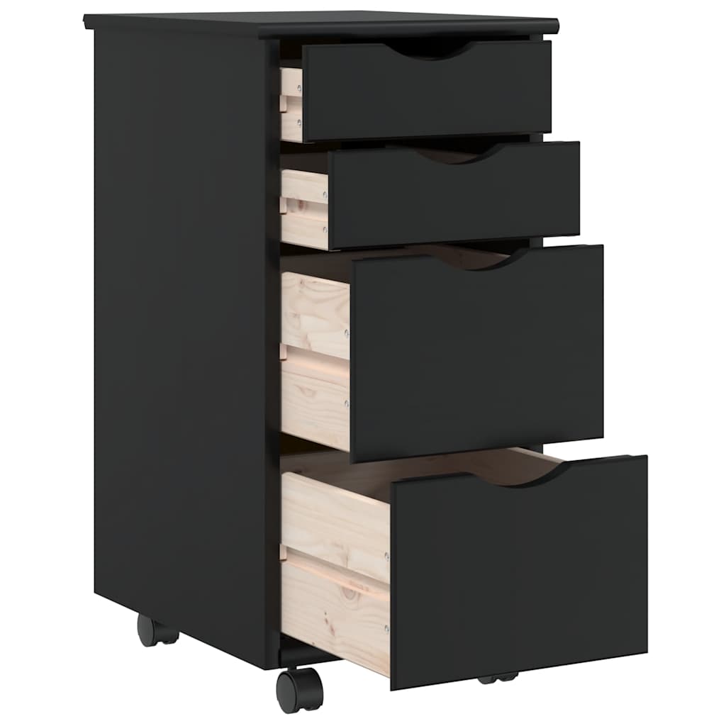 Rolling Cabinet with Drawers "MOSS" Black Solid Wood Pine, image 6