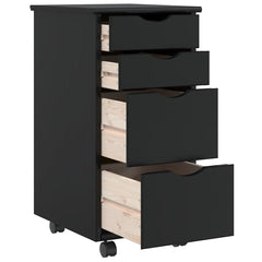 Rolling Cabinet with Drawers "MOSS" Black Solid Wood Pine, image 6