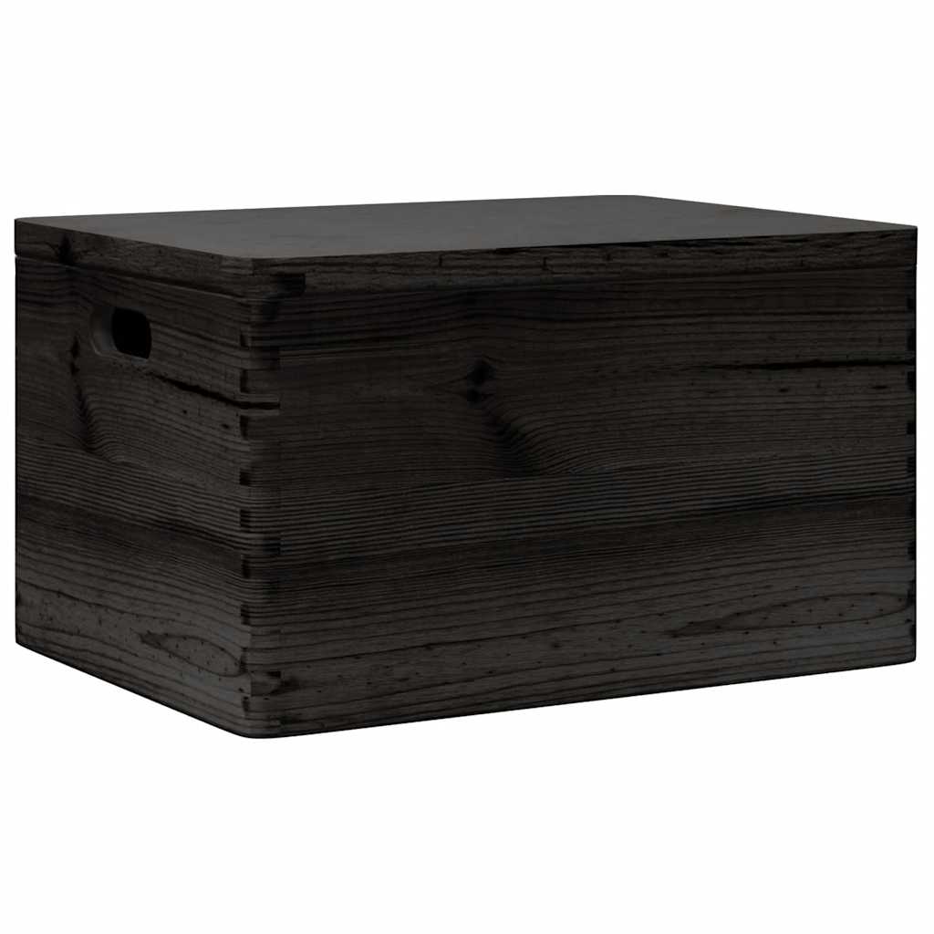 vidaXL Wooden Box with Lid and Handles Black 40x30x23cm Solid Wood Pine 2