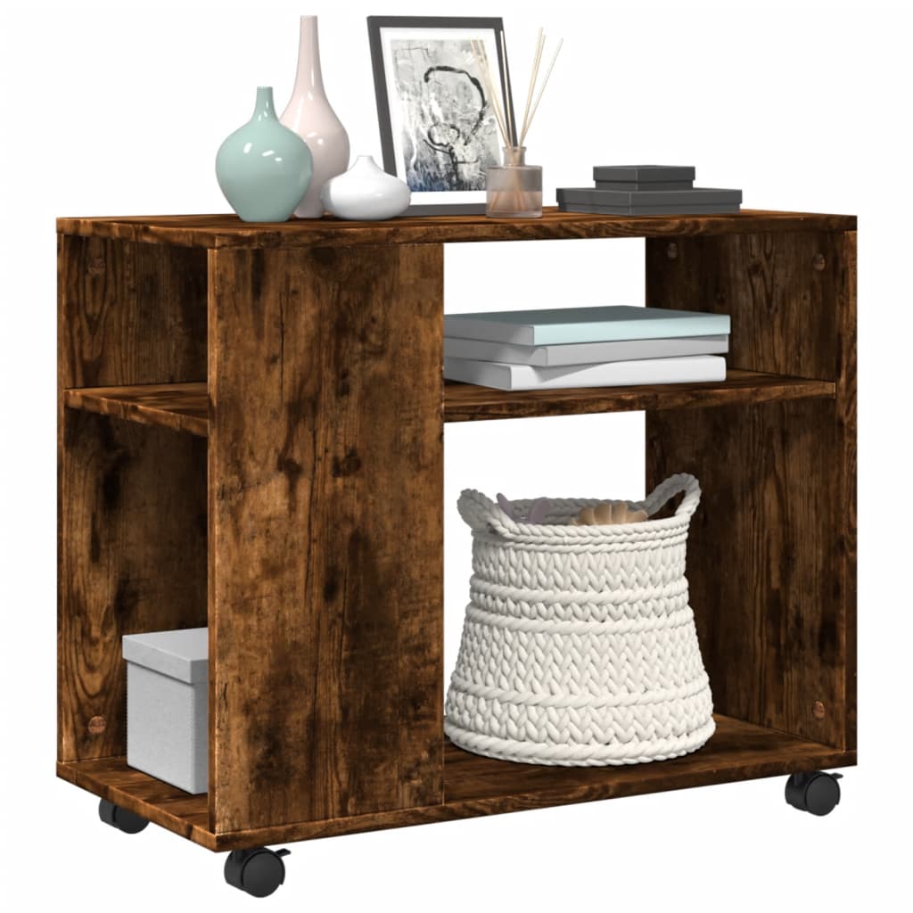 vidaXL Side Table with Wheels Smoked Oak 70x35x60 cm Engineered Wood 4