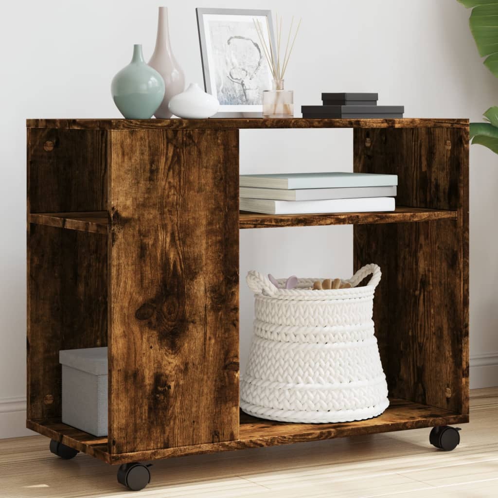 vidaXL Side Table with Wheels Smoked Oak 70x35x60 cm Engineered Wood 1
