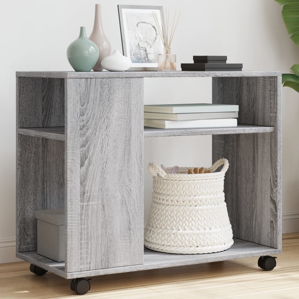 vidaXL Side Table with Wheels Grey Sonoma 70x35x60 cm Engineered Wood 1