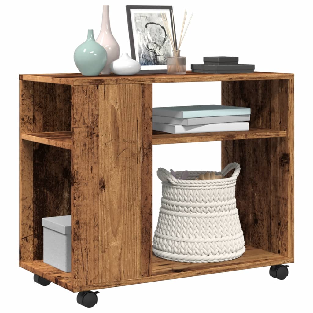 vidaXL Side Table with Wheels Old Wood 70x35x60 cm Engineered Wood 4