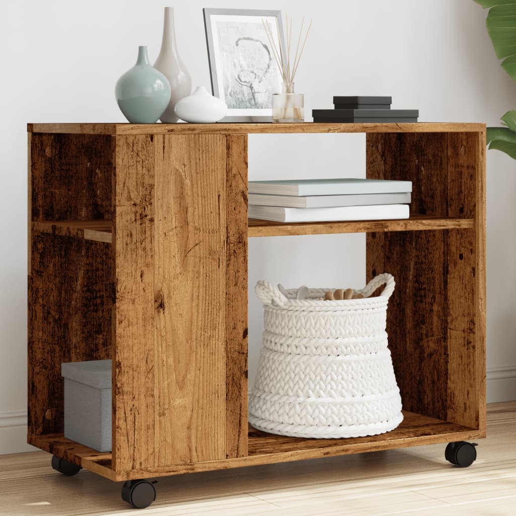 vidaXL Side Table with Wheels Old Wood 70x35x60 cm Engineered Wood 1