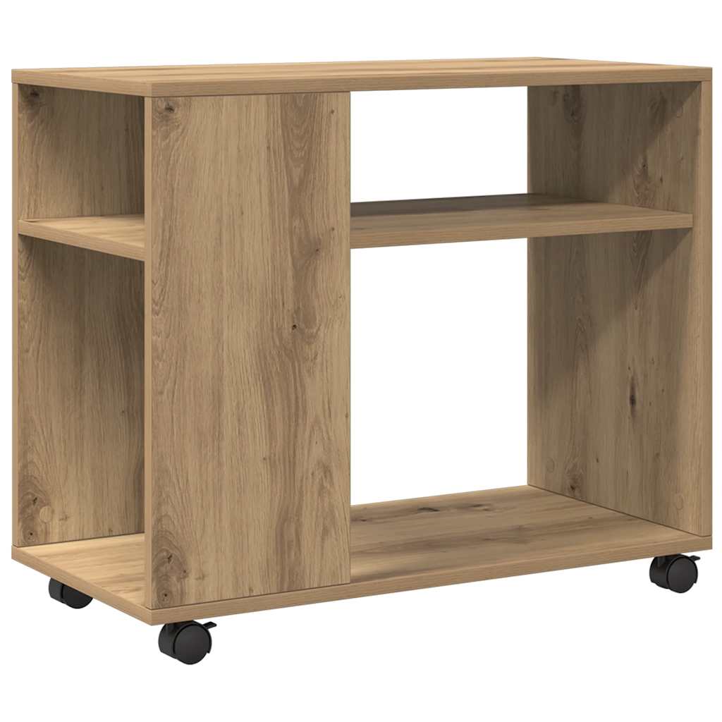vidaXL Side Table with Wheels Artisian Oak 70x35x60 cm Engineered Wood 2