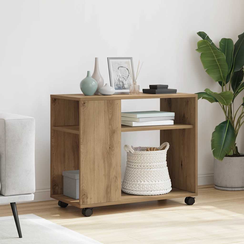 vidaXL Side Table with Wheels Artisian Oak 70x35x60 cm Engineered Wood 1