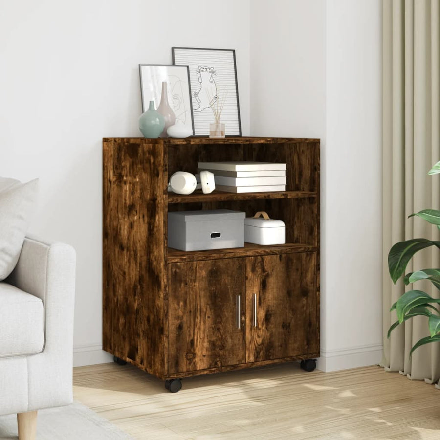 Rolling Cabinet Smoked Oak Engineered Wood