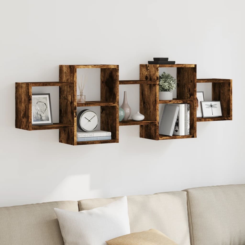 vidaXL Wall Shelf Smoked Oak 129x18x42 cm Engineered Wood 1