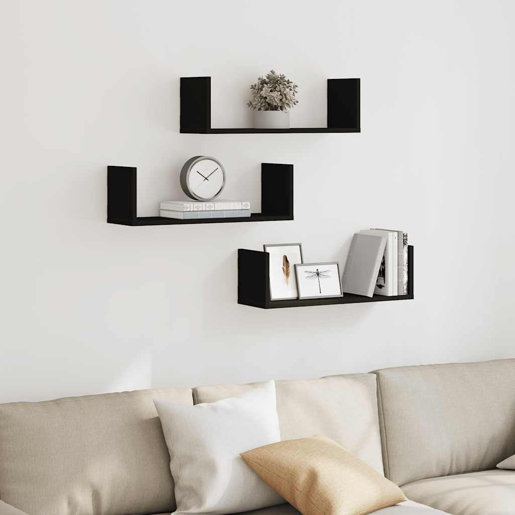 vidaXL Wall Shelves 3 pcs Black 58x18x18 cm Engineered Wood 3