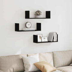 vidaXL Wall Shelves 3 pcs Black 58x18x18 cm Engineered Wood 3