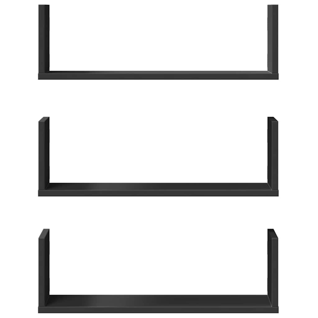 vidaXL Wall Shelves 3 pcs Black 58x18x18 cm Engineered Wood 4