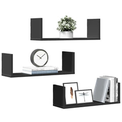 vidaXL Wall Shelves 3 pcs Black 58x18x18 cm Engineered Wood 1