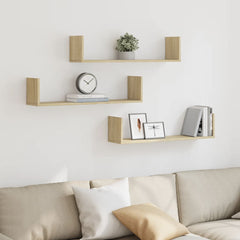 Wall Shelves 3 pcs Engineered Wood in Sonoma Oak