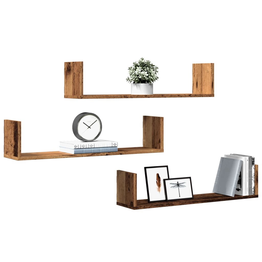 vidaXL Wall Shelves 3 pcs Old Wood 80x18x18 cm Engineered Wood 3