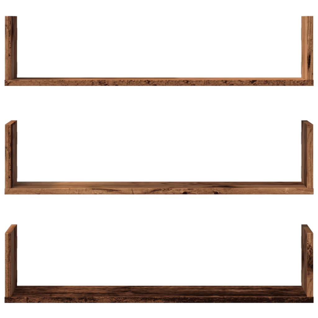 vidaXL Wall Shelves 3 pcs Old Wood 80x18x18 cm Engineered Wood 4