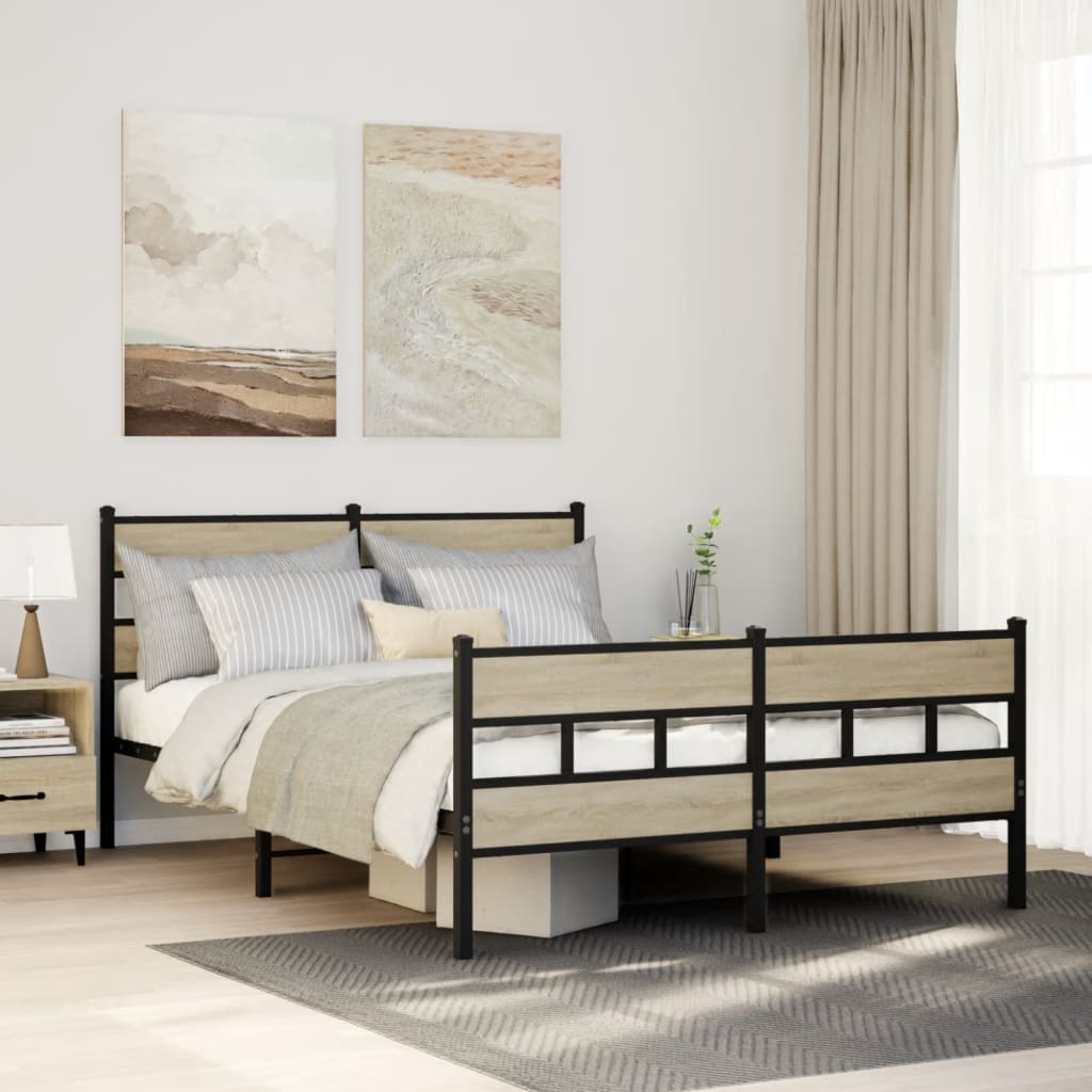 Metal Bed Frame without Mattress Sonoma Oak Length 200 cm with Headboard & Footboard 160 cm
