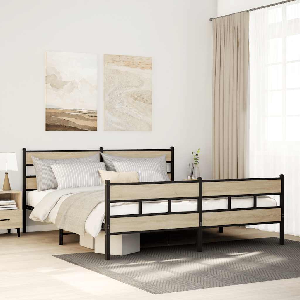 Metal Bed Frame without Mattress Sonoma Oak Length 200 cm with Headboard & Footboard 180 cm