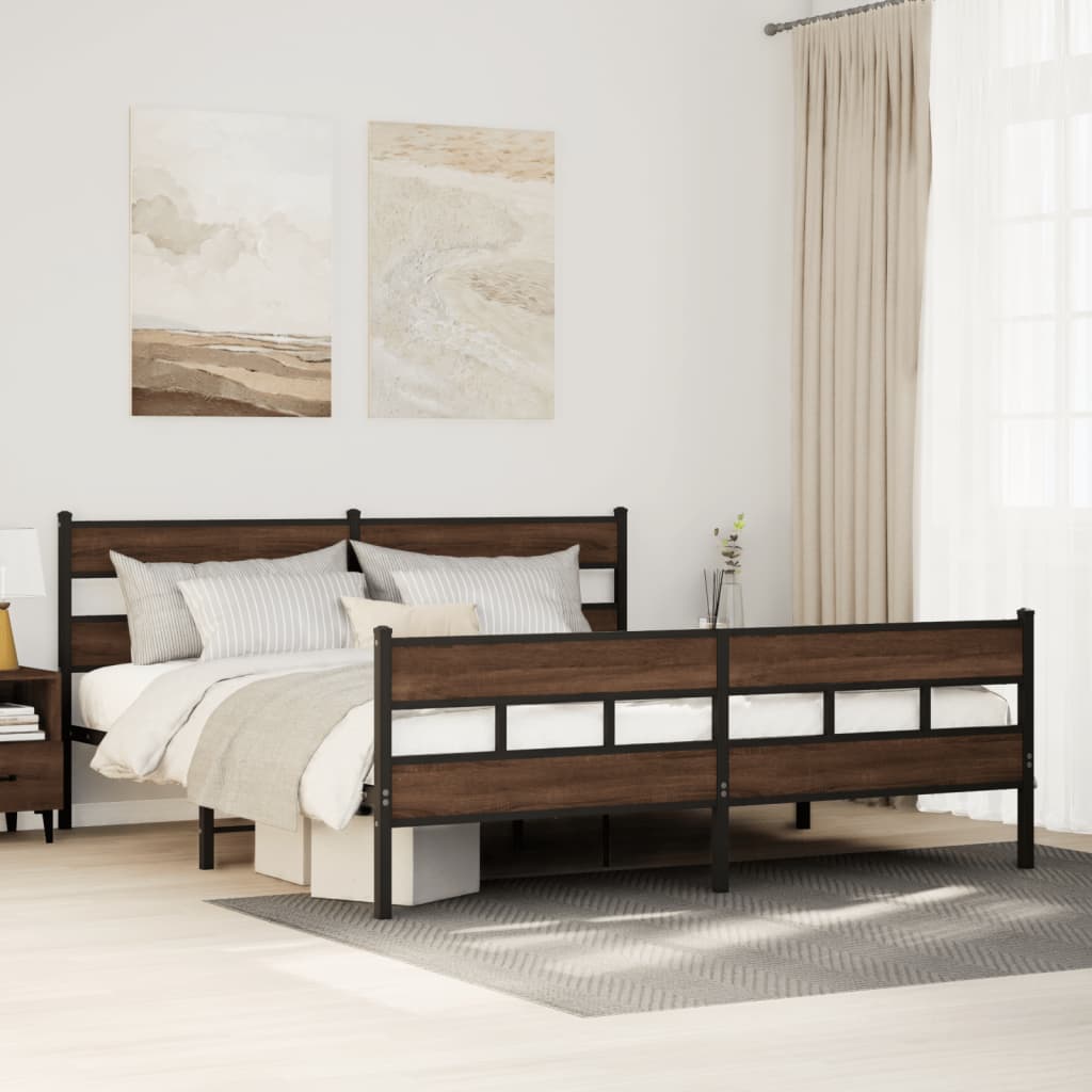 Bed Frame without Mattress Brown Oak Length 200 cm with Headboard & Footboard 180 cm