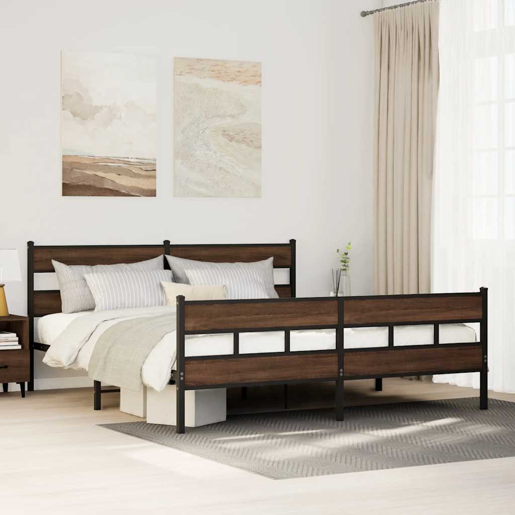 Bed Frame without Mattress Brown Oak Length 200 cm with Headboard & Footboard 200 cm
