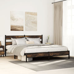 Metal Bed Frame without Mattress Smoked Oak Length 203 cm 193 cm With headboard & low footboard