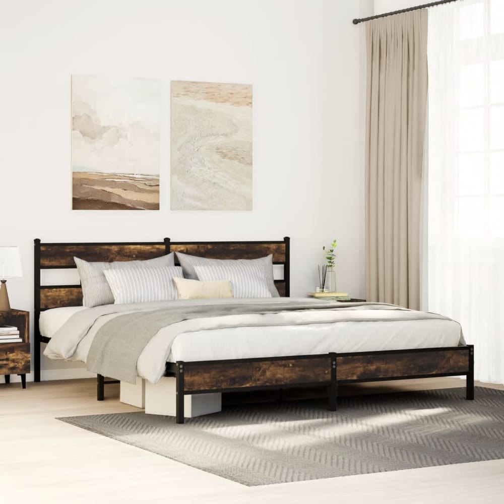 Bed Frame without Mattress with Headboard Smoked Oak Length 200 cm with Headboard & Low Footboard 200 cm