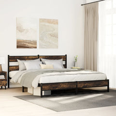Metal Bed Frame without Mattress Smoked Oak Length Headboard Dual Low Footboard