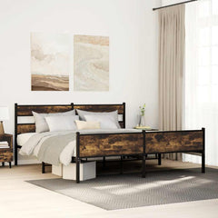 Metal Bed Frame without Mattress 183x213 cm Smoked Oak With headboard & high footboard