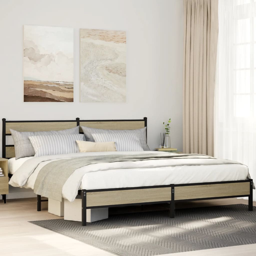 Bed Frame without Mattress Engineered Wood Sonoma Oak Length 200 cm with Headboard & Low Footboard 180 cm