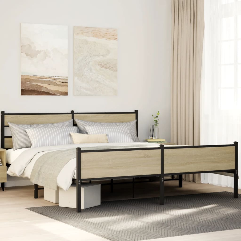 Metal Bed Frame without Mattress Sonoma Oak Length 203 cm 193 cm With headboard & high footboard