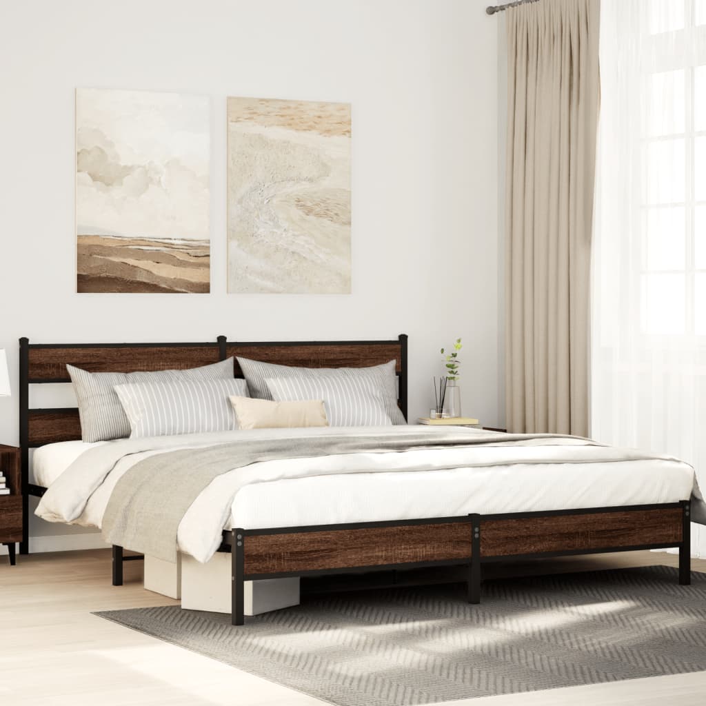 Bed Frame without Mattress Engineered Wood Brown Oak Length 200 cm with Headboard & Low Footboard 200 cm