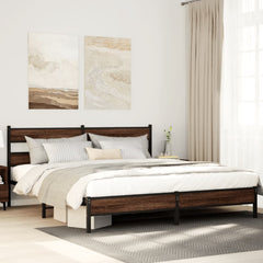 Bed Frame without Mattress Engineered Wood Brown Oak Length 200 cm with Headboard & Low Footboard 200 cm