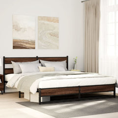Metal Bed Frame without Mattress Brown Oak Length 200 cm with Headboard & Dual Low Footboard 180 cm