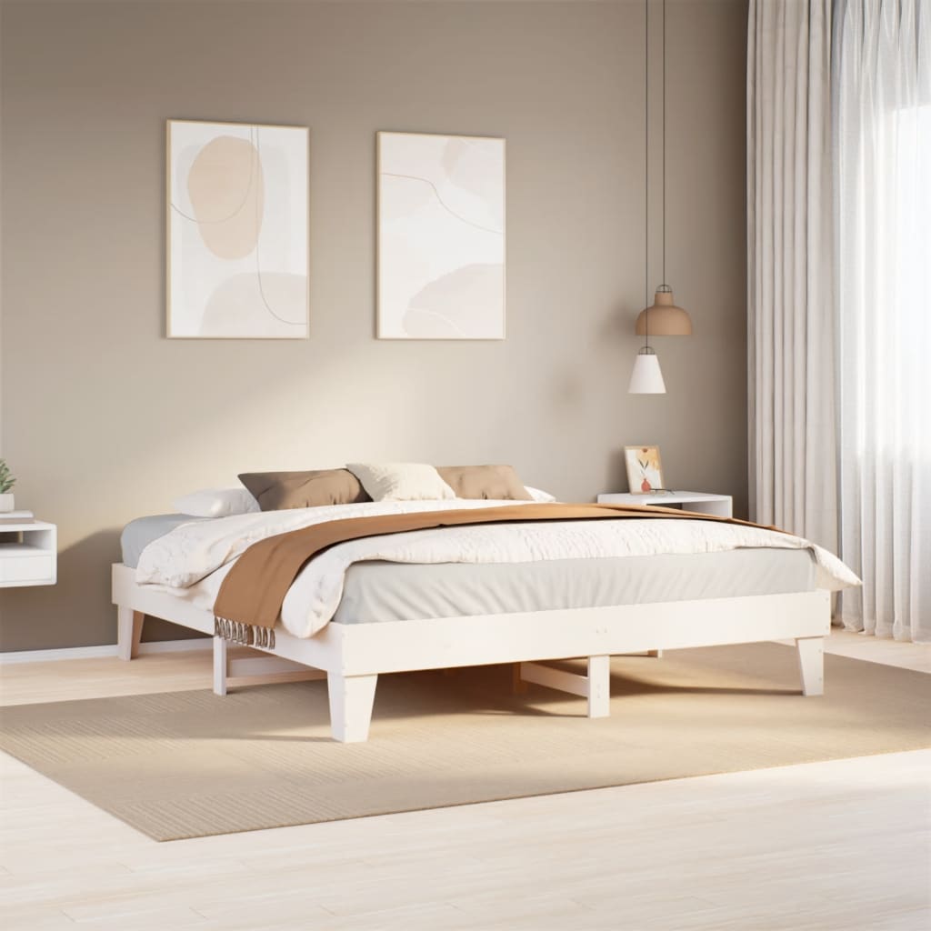 Bed Frame without Mattress Solid Wood Pine Length 200 cm White 200 cm